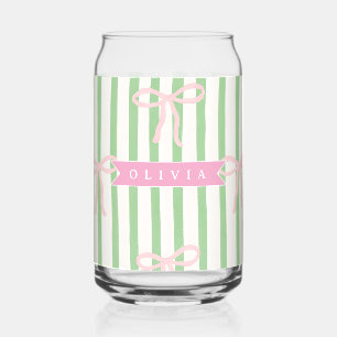 Vaso Con Forma De Lata Lazo de Raya Verde Coquette Femenino Personalizado