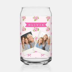 Vaso Con Forma De Lata Lazo Floral Femenino Coquette Rosa Personalizado N