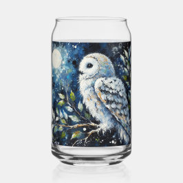 Vaso Con Forma De Lata Lechuza blanca en rama con pintura lunar