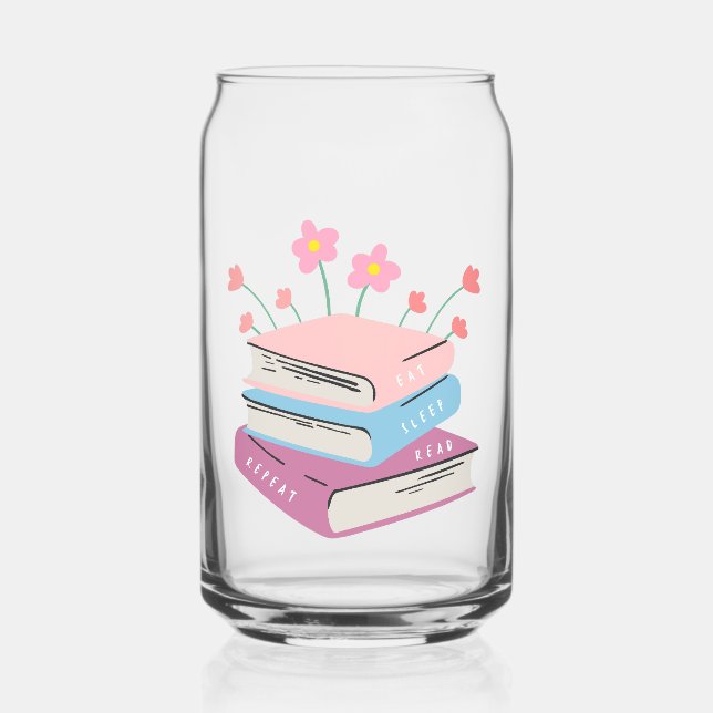 Vaso Con Forma De Lata Leer "Book Eat Sleep" (Anverso)