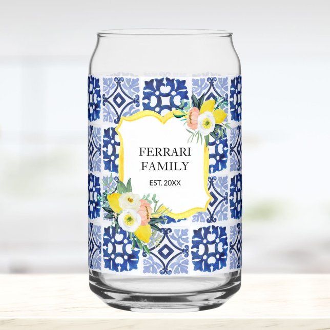 Vaso Con Forma De Lata Lemon Citrus Navy Blue Italian Mediterranean (In situ)