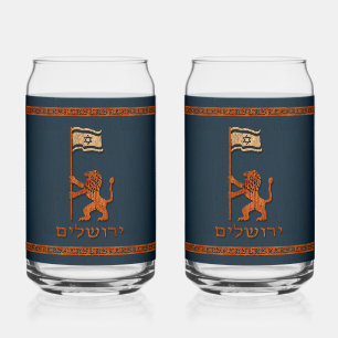 Vaso Con Forma De Lata León del Día de Jerusalén con bandera