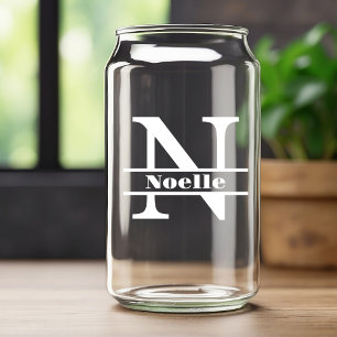 Vaso Con Forma De Lata Letra blanca minimalista N Monograma y nombre pers