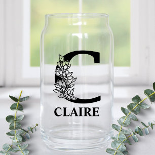 Vaso Con Forma De Lata Letra floral C Monograma y nombre personalizado