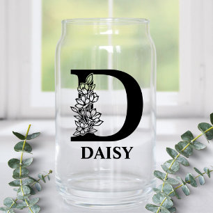Vaso Con Forma De Lata Letra floral D Monograma y nombre personalizado