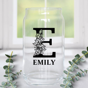 Vaso Con Forma De Lata Letra floral e monograma y nombre personalizado