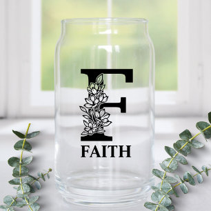 Vaso Con Forma De Lata Letra floral F Monograma y nombre personalizado