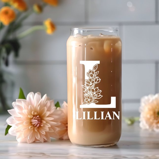 Vaso Con Forma De Lata Letra floral L Monograma nombre personalizado blan (Subido por el creador)