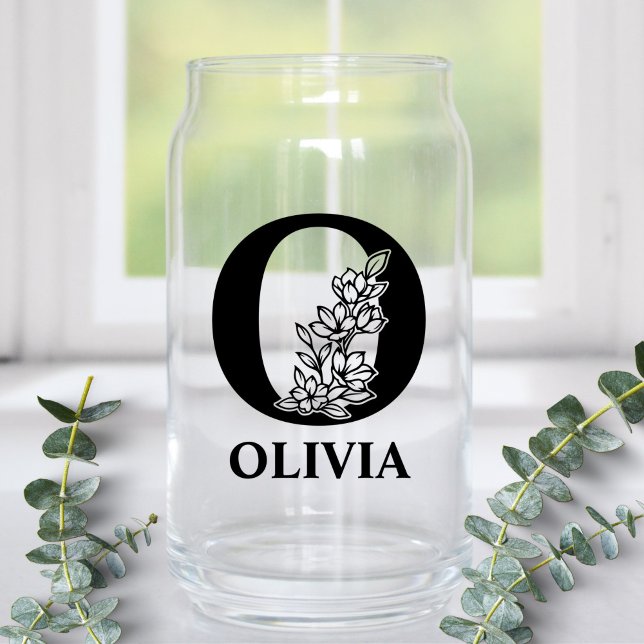 Vaso Con Forma De Lata Letra floral o monograma y nombre personalizado (Subido por el creador)