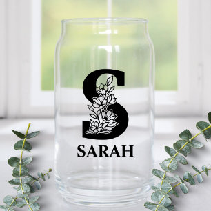 Vaso Con Forma De Lata Letra floral S Monograma y nombre personalizado