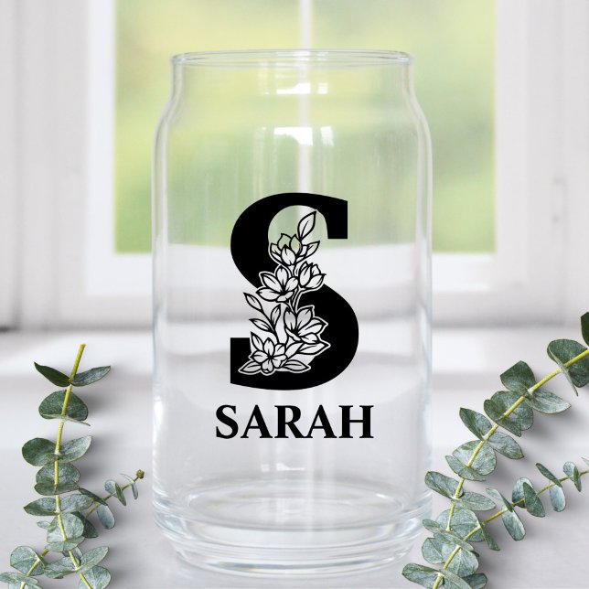 Vaso Con Forma De Lata Letra floral S Monograma y nombre personalizado (Subido por el creador)