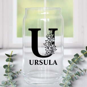 Vaso Con Forma De Lata Letra floral U Monograma y nombre personalizado