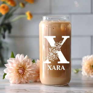 Vaso Con Forma De Lata Letra floral X Monograma Nombre personalizado Blan