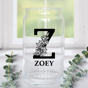 Vaso Con Forma De Lata Letra floral Z Monograma y nombre personalizado