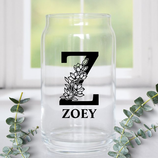 Vaso Con Forma De Lata Letra floral Z Monograma y nombre personalizado (Subido por el creador)