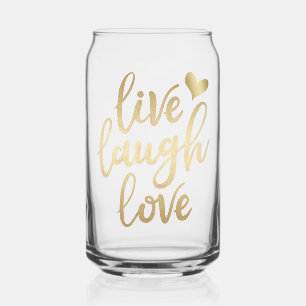Vaso Con Forma De Lata Letras doradas falsas de Vive Ríe Ama