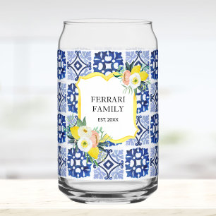 Vaso Con Forma De Lata Limon Cítrico Azul Marino Italiano Mediterráneo