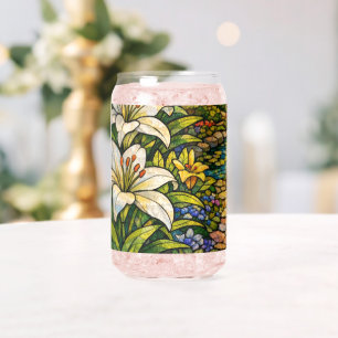 Vaso Con Forma De Lata Lirios de Sol Vidrio Pintado