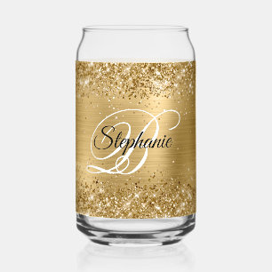 Vaso Con Forma De Lata Llamativo Monograma Glam de Oro