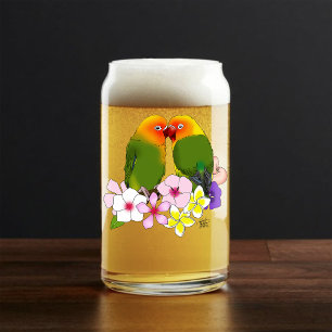 Vaso Con Forma De Lata Loros Lindos Flores Tropicales Pájaro Romántico