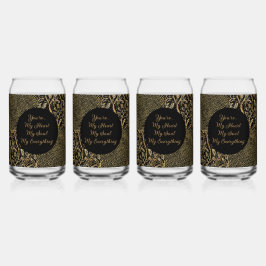 Vaso Con Forma De Lata Luxury, Valentine's Day,Black Gold Florals ,Pixel 