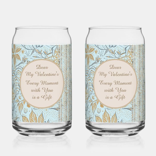 Vaso Con Forma De Lata Luxury, Valentine's Day,Gold Soft Blue Flowers Art (Anverso)