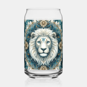 Vaso Con Forma De Lata Majestuoso León Blanco Verde azulado Floral Azul M