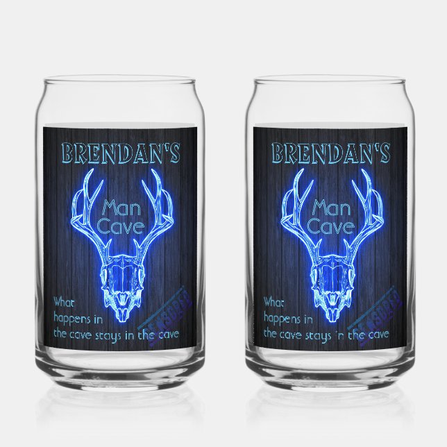 Vaso Con Forma De Lata Man Cave Sign Neon Deer Antlers Cool (Anverso)