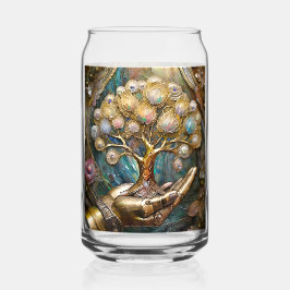 Vaso Con Forma De Lata Mano De Robot Dorado Con Árbol De Oro De Vida