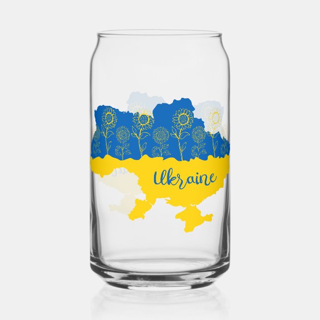 Vaso Con Forma De Lata Mapa de Ucrania con girasol y bandera ucraniana (Anverso)