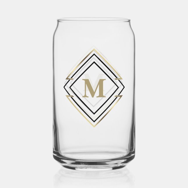 Vaso Con Forma De Lata Marco de diamante geométrico Monograma negro/dorad (Anverso)