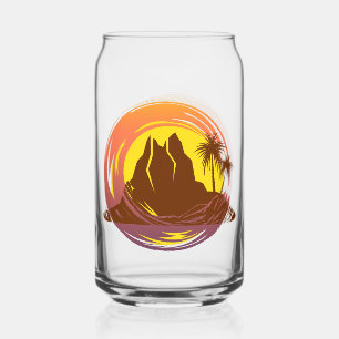 Vaso Con Forma De Lata Margen con el paisaje volcánico tropical y palmera