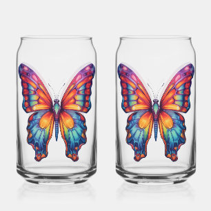 Vaso Con Forma De Lata Mariposa Azul Naranja Alas