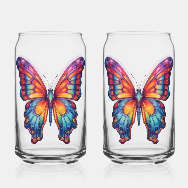 Vaso Con Forma De Lata Mariposa Azul Naranja Alas (Anverso)