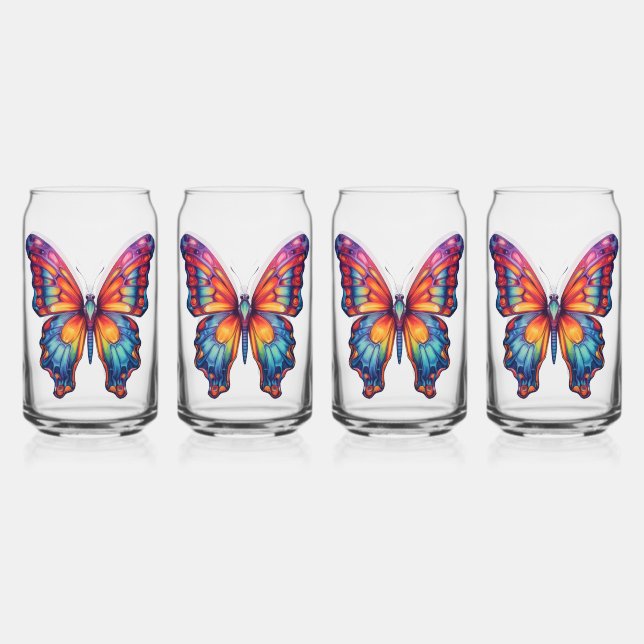 Vaso Con Forma De Lata Mariposa Azul Naranja Alas (Anverso)