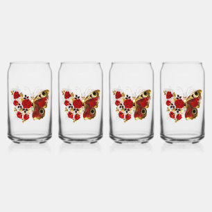 Vaso Con Forma De Lata Mariposa de flor roja con rosas rojas