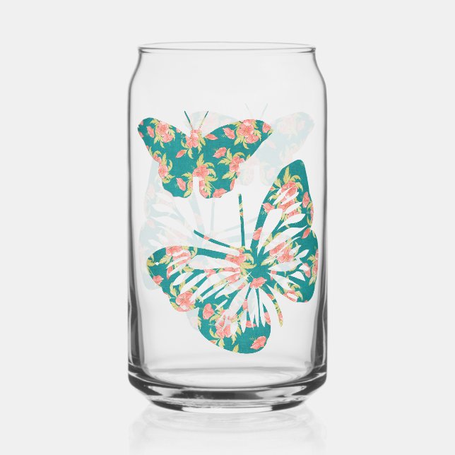 Vaso Con Forma De Lata Mariposas florales bonitas (Anverso)