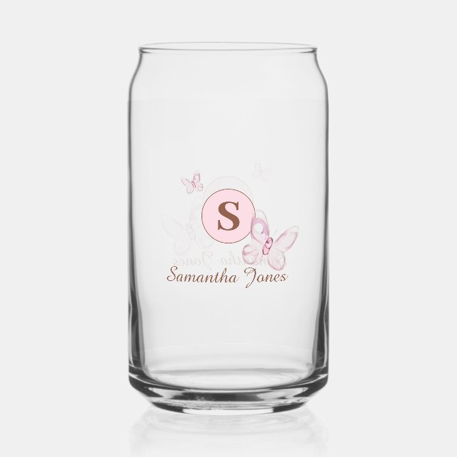 Vaso Con Forma De Lata Mariposas rosadas personalizadas (Anverso)