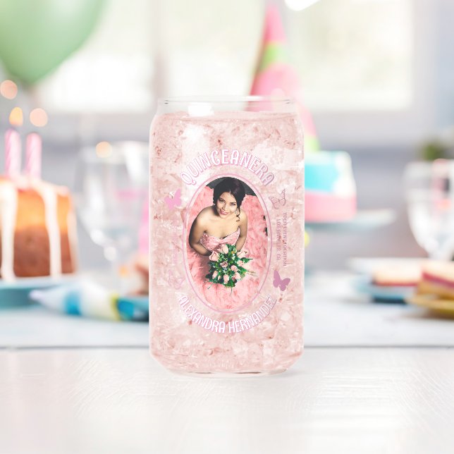 Vaso Con Forma De Lata Mariposas rosadas Quinceanera (Insitu (Cumpleaños))