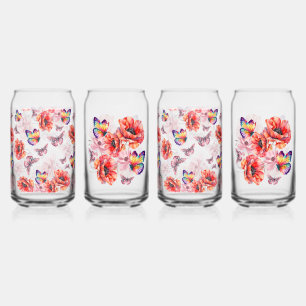 Vaso Con Forma De Lata Mariposas y flores de amapola