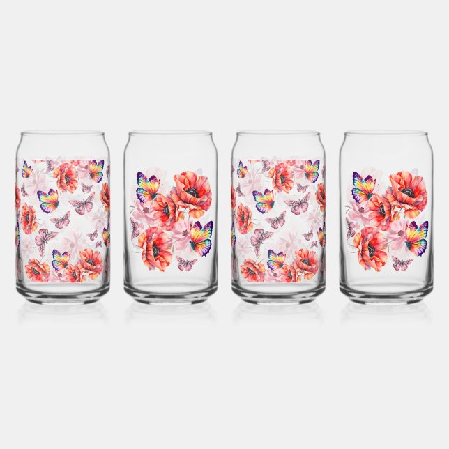 Vaso Con Forma De Lata Mariposas y flores de amapola (Anverso)