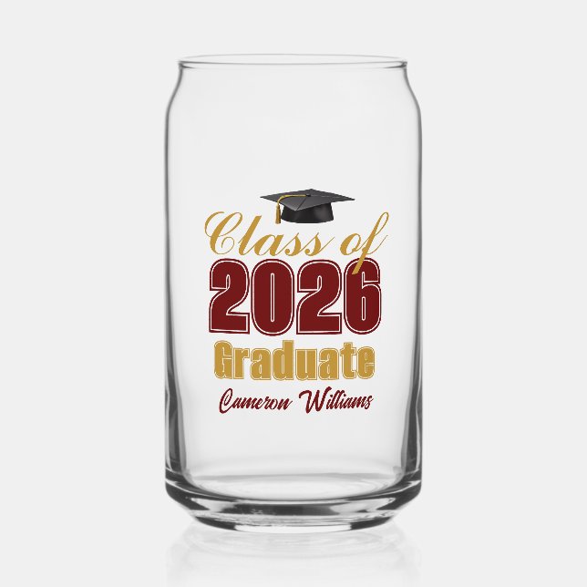 Vaso Con Forma De Lata Maroon Gold Class of 2026 Graduation Party (Anverso)