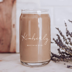 Vaso Con Forma De Lata Mejor Monograma de Guión Blanco de la Mamá