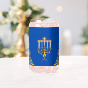 Vaso Con Forma De Lata Menorá dorada elegante azul de Janucá