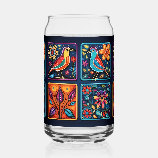 Vaso Con Forma De Lata Mezcla de aves florales de mosaico (Anverso)