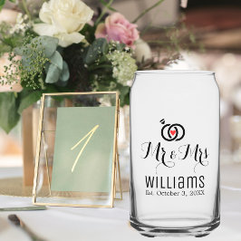 Vaso Con Forma De Lata Moderno Sr. Mrs. Name Date & Rings Design, Boda