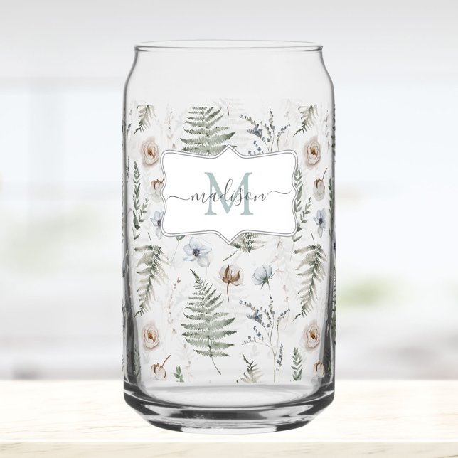 Vaso Con Forma De Lata Monogram Flowers and Fern Leaves Floral Botanical (In situ)