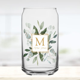 Vaso Con Forma De Lata Monogram Watercolor Tropical Green Leaves