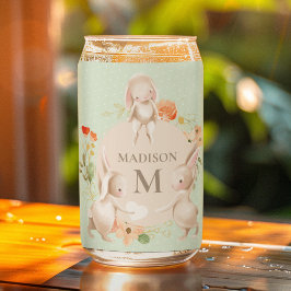 Vaso Con Forma De Lata Monograma Conejo Conejo Floral Pascua Personalizad