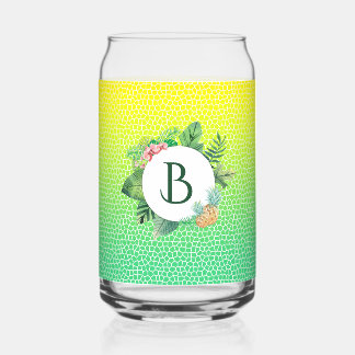 Vaso Con Forma De Lata Monograma de Corona de Fauna Tropical y Escamas de